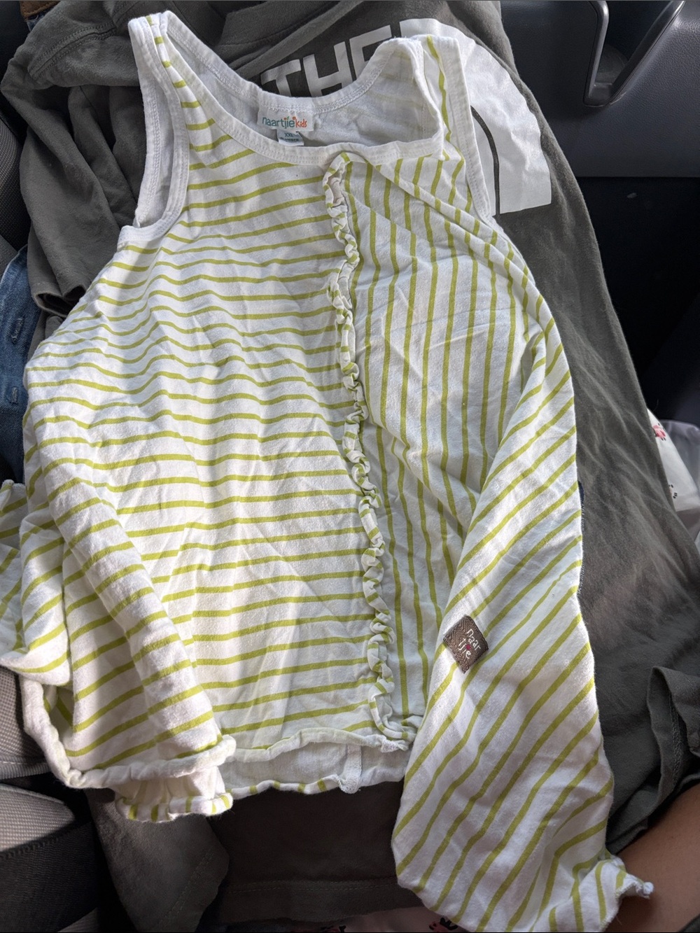 naartjie White Tank Top with Lime Green Stripes and Ruffle Detail